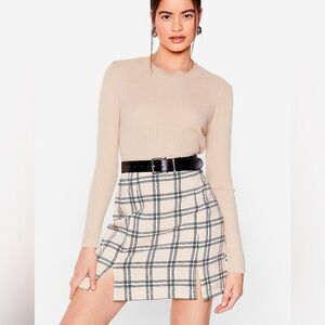 Nasty Gal Beige and Black Plaid Mini Skirt US10